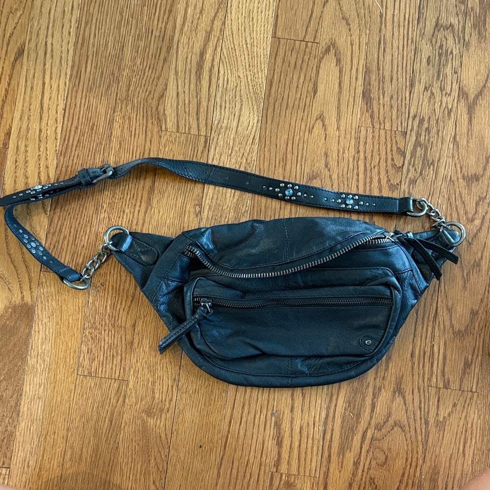 Free People Genuine Black Leather Belt Bag